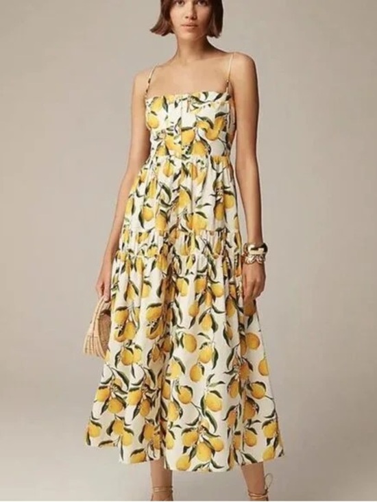 J. Crew Dresses & Skirts - J. Crew Lemon-Print Midi Dress in Yellow and Green